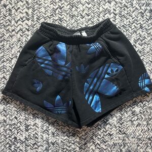 Adidas Black Holographic Shorts with Blue Logos Women’s Small